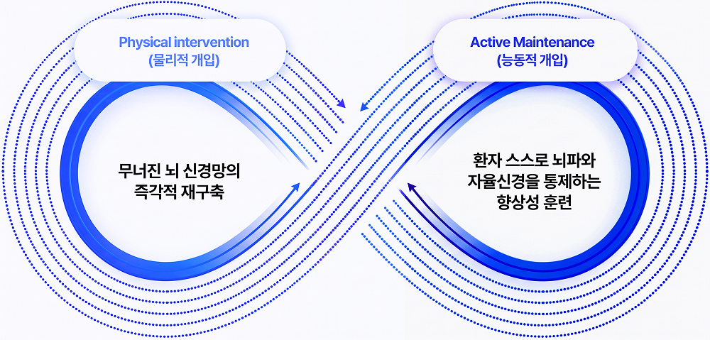 물리적 개입과 능동적 유지 훈련을 통해 뇌 신경망을 재구축하고 자율신경을 조절하는 무한 루프 구조